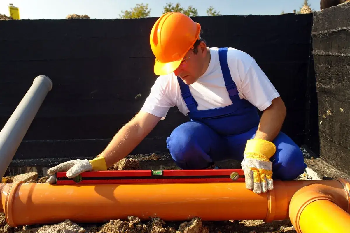 Hydraulik w pracy montujący rury