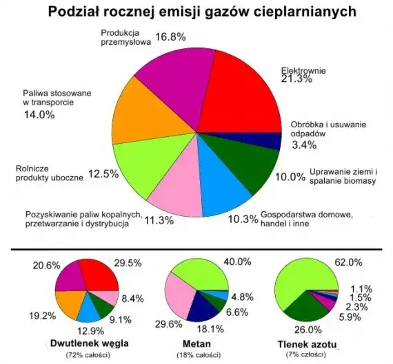 źródła gazów cieplarnianych infografika