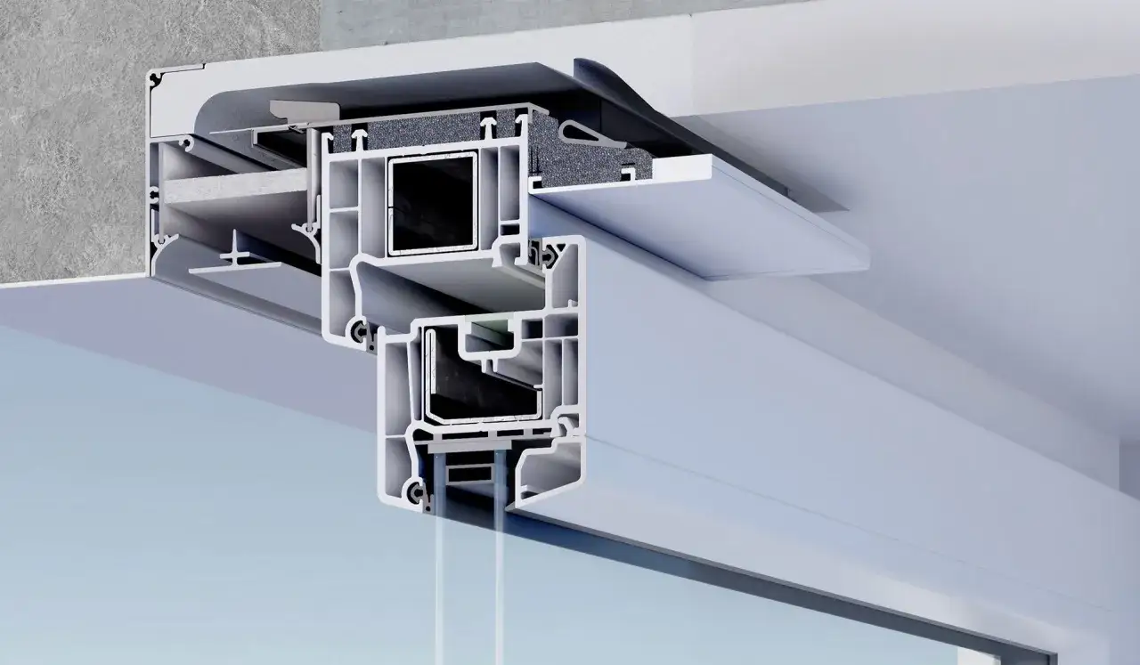 Przekrój okna z innowacyjnym nawiewnikiem okiennym bez wiercenia. Zapewnia świeże powietrze bez naruszania konstrukcji.