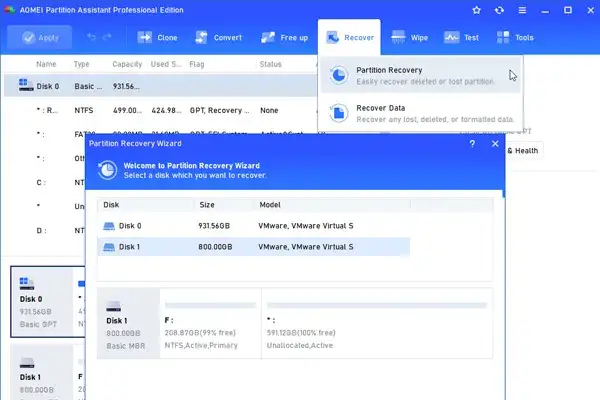 AOMEI Partition Assistant zmniejszanie partycji C