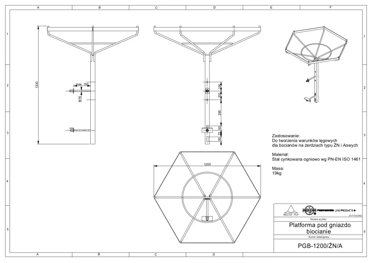 platforma gniazdowa dla bociana schemat wymiary