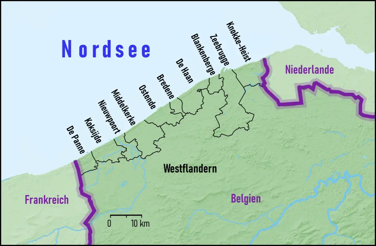 Belgische K&uuml;ste Seeb&auml;der &Uuml;berblick Karte