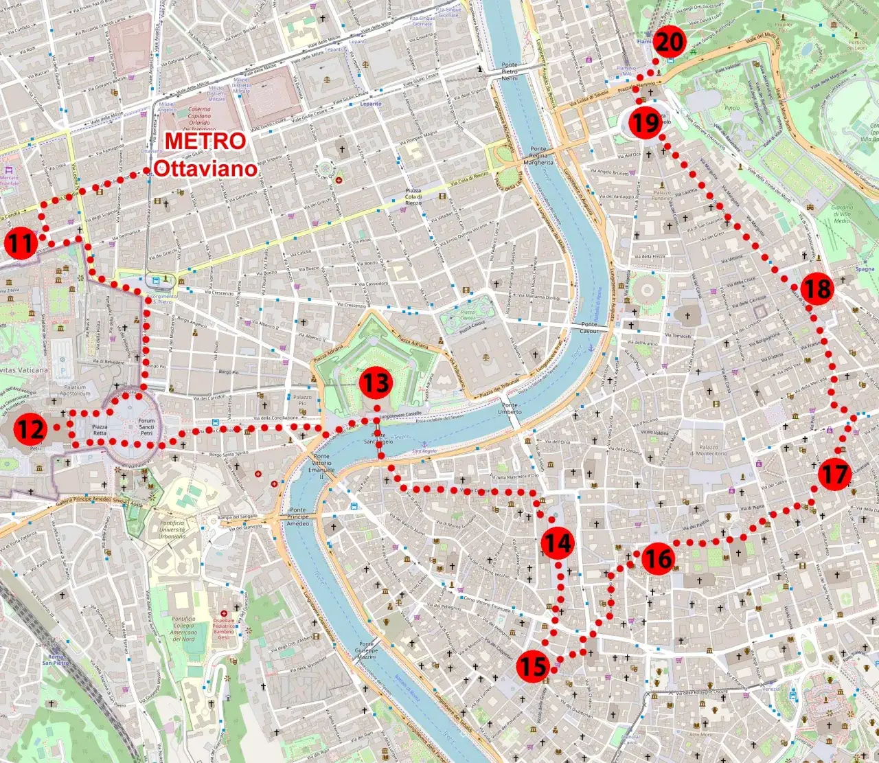 Mapa dzielnic Rzymu z atrakcjami turystycznymi