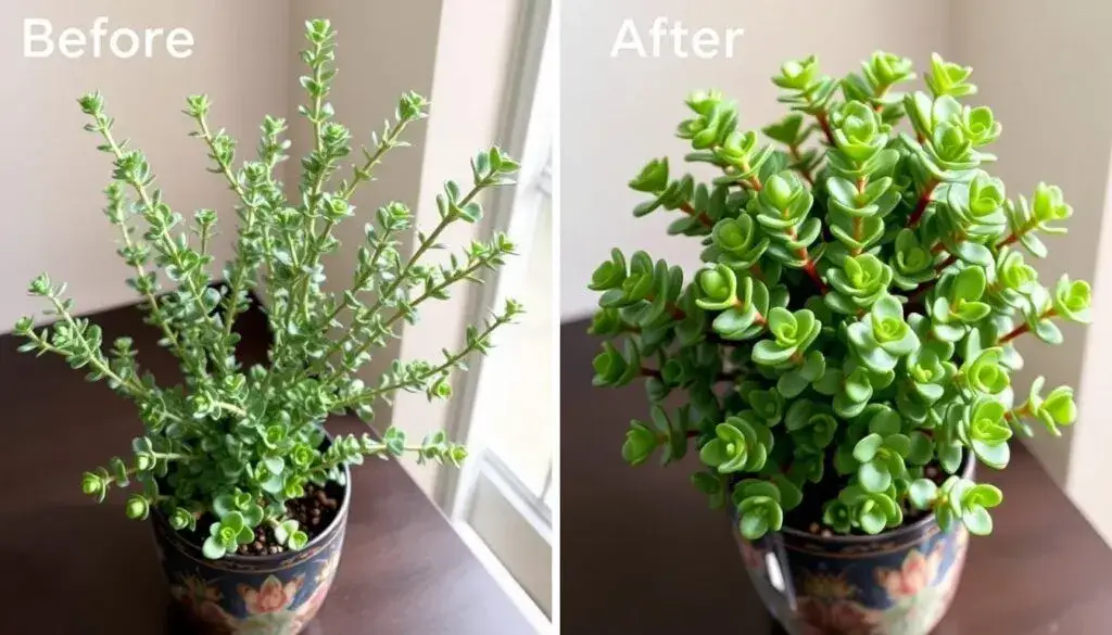 Grubosz przed i po przycinaniu