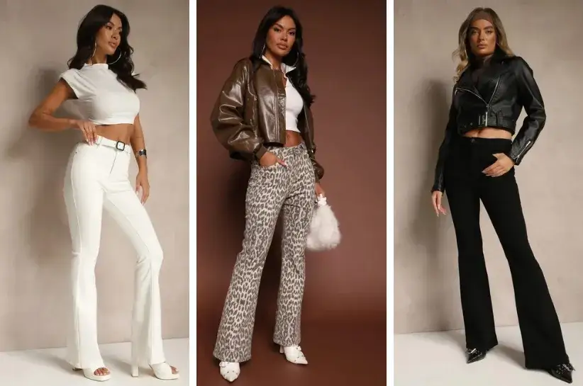 Spodnie flare stylizacje r&oacute;żne sylwetki