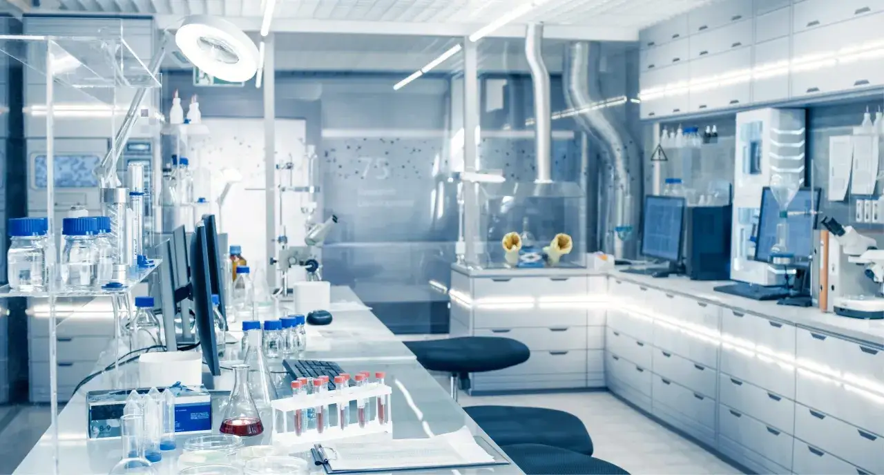 Nowoczesne laboratorium mikrobiologiczne, gotowe do badań. Zobacz, jak założyć laboratorium mikrobiologiczne, pełne sprzętu i odczynników.