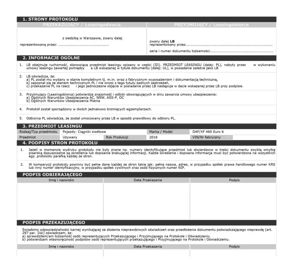 cesja leasingu umowa przekazanie samochodu