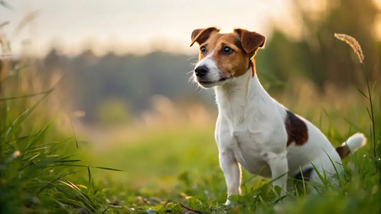 Jack Russell Terrier w trawie, ciekawy świata. Ile żyje taki piesek?