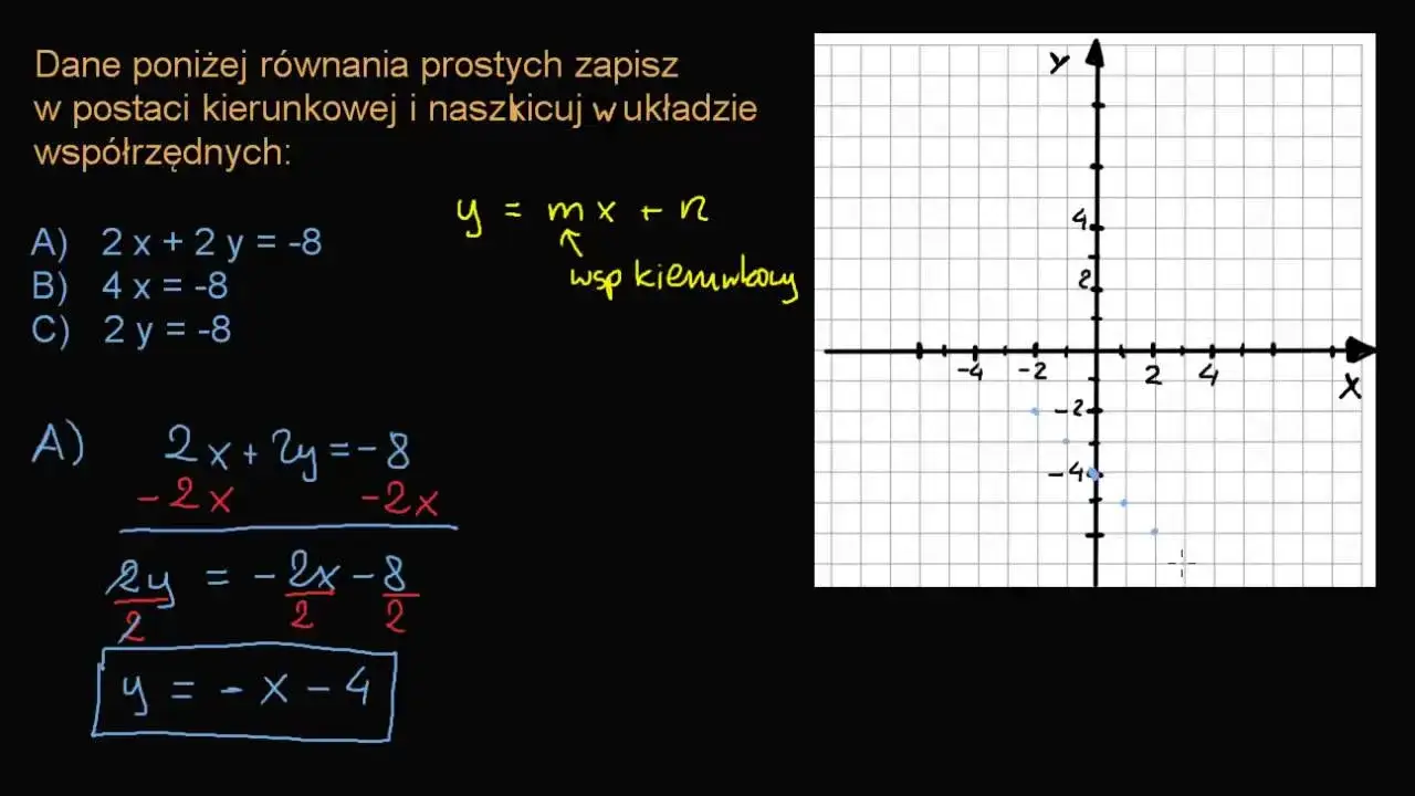 r&oacute;wnanie prostej postać kierunkowa og&oacute;lna wizualizacja