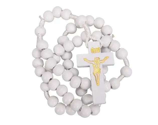 R&oacute;żaniec komunijny drewniany kryształowy hematytowy