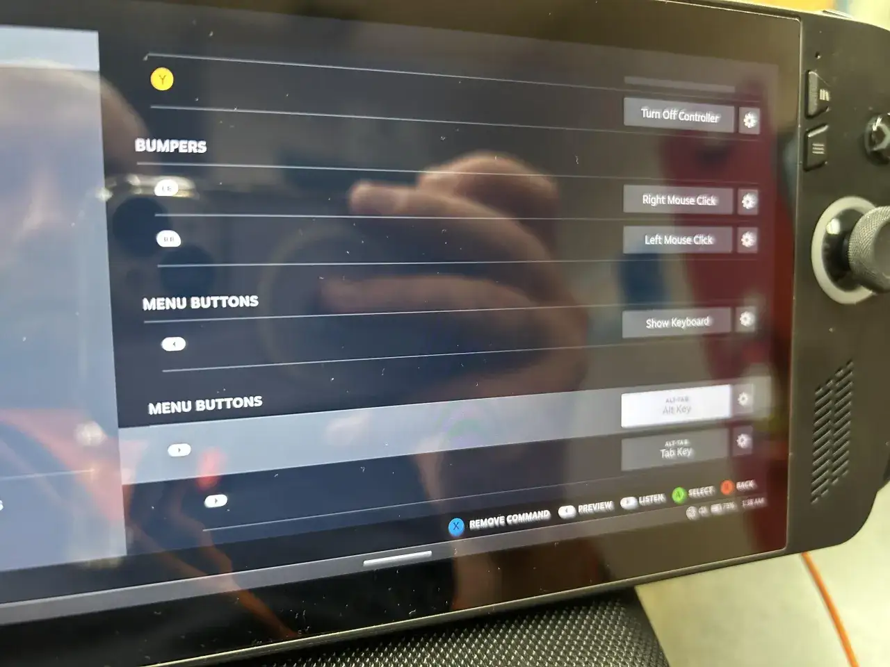 Ustawienia kontrolera Steam Deck, pokazujące opcje takie jak 