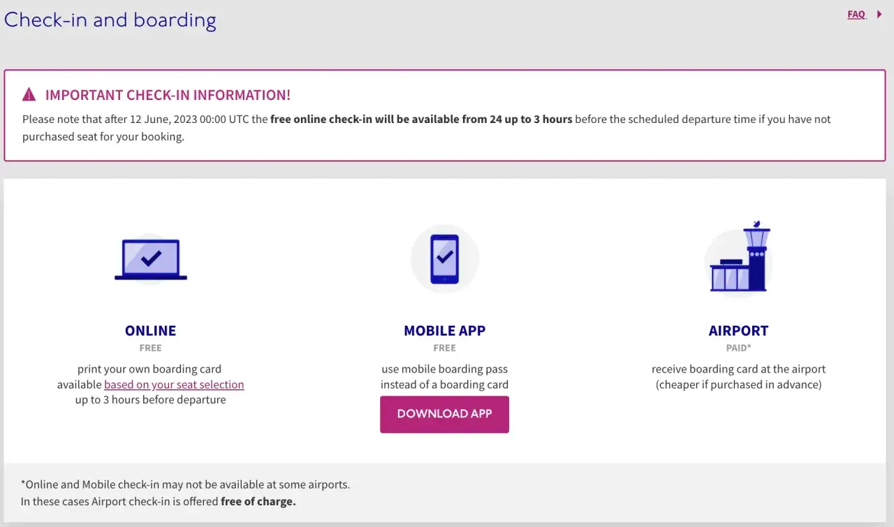 Wizz Air check-in deadlines infographic