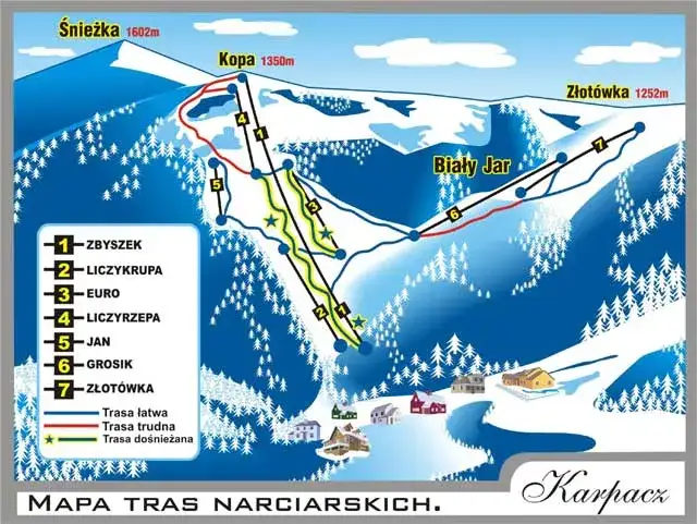 Mapa wypożyczalni nart Karpacz Kopa Biały Jar