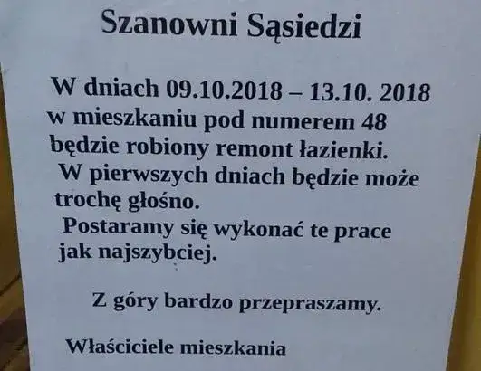 ogłoszenie o remoncie na klatce schodowej