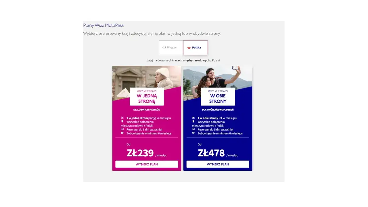 Wizz MultiPass: lataj, gdzie chcesz, kiedy chcesz. Wybierz plan Wizz MultiPass w jedną stronę lub w obie strony i ciesz się podróżami.