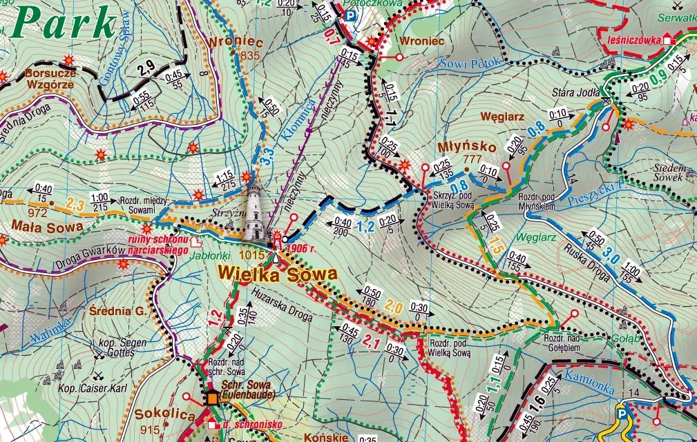 Góry Sowie mapa atrakcji i noclegów
