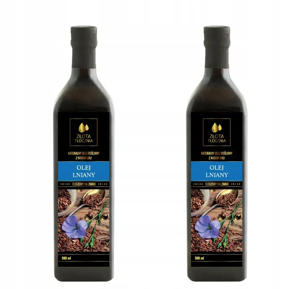 olej lniany butelka ciemna, nasiona lnu