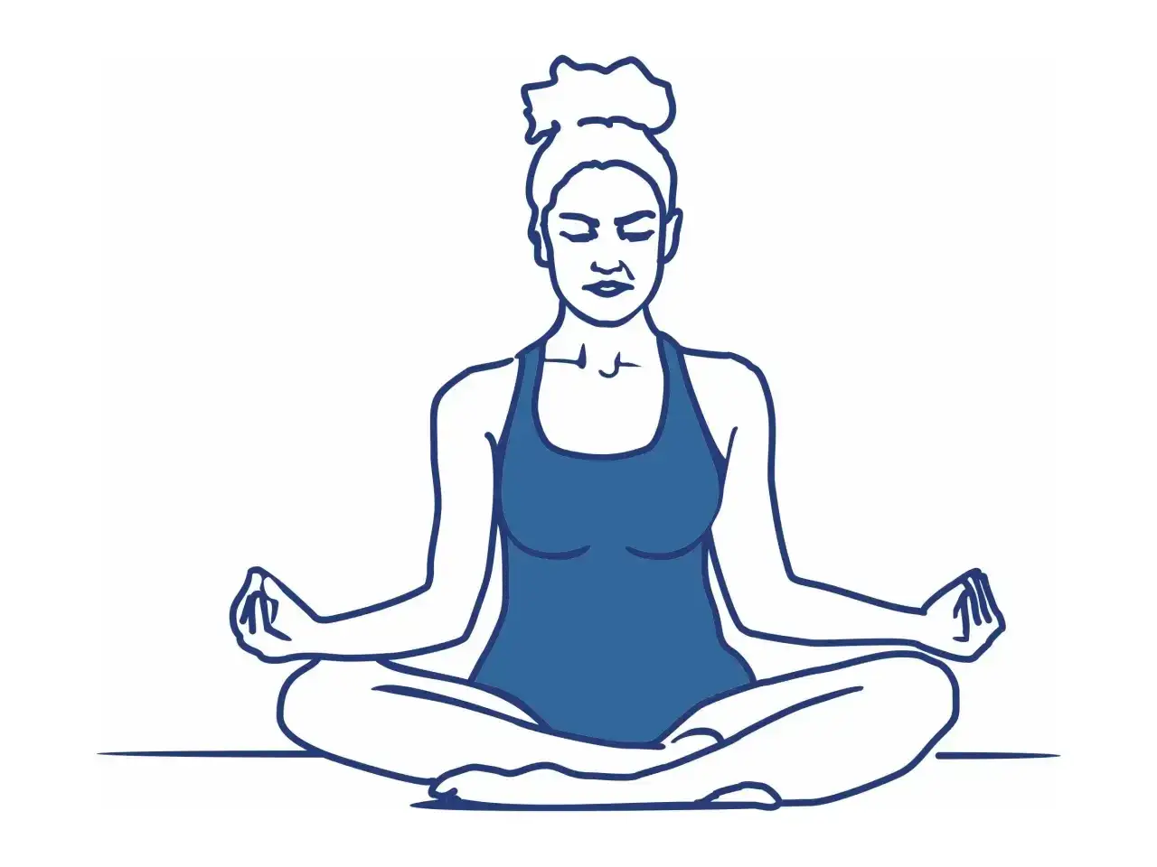 Kobieta w pozycji lotosu, z zamkniętymi oczami, dłońmi na kolanach. To wizualizacja tego, czym jest medytacja: spokój i równowaga.