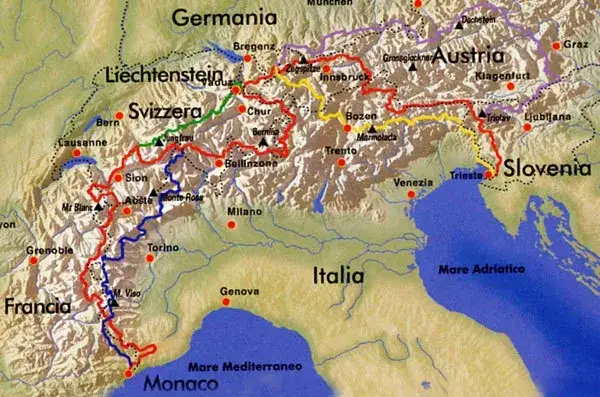 Mappa Italia destinazioni montagna