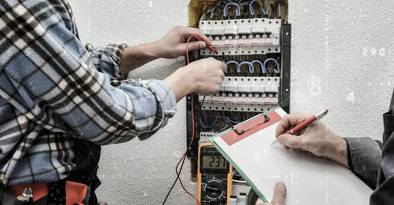 Uczniowie w pracowni elektrycznej wykonujący pomiary