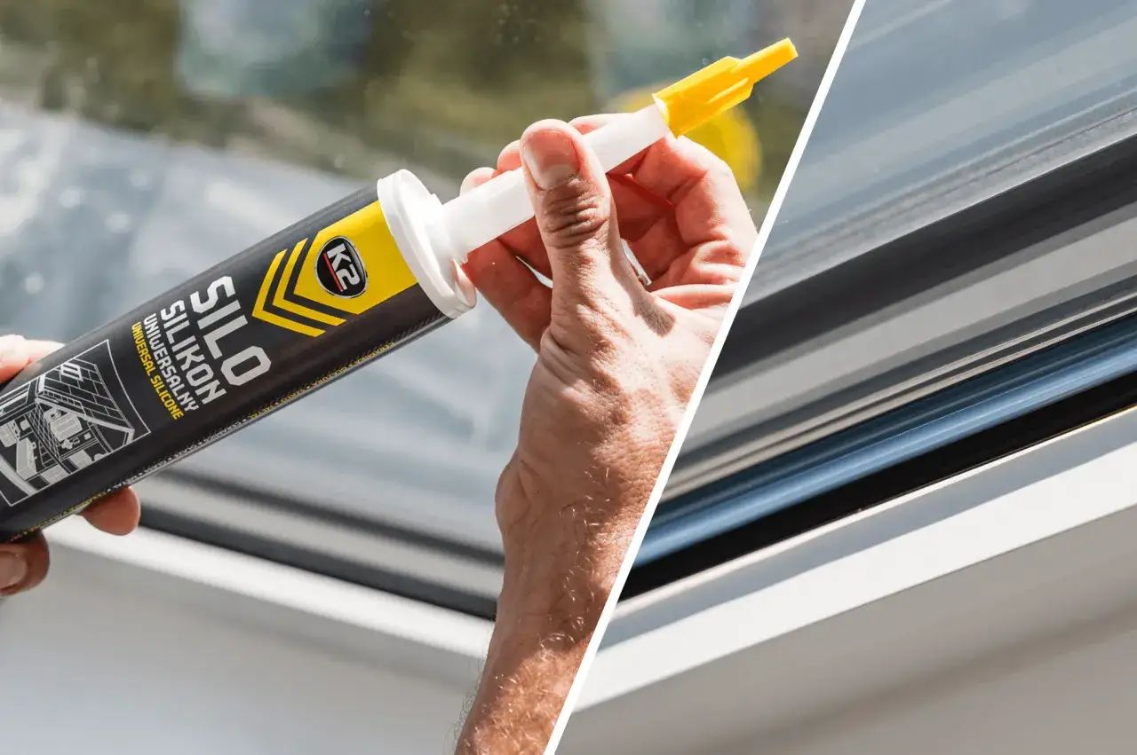 Dłoń trzyma tubę z silikonem samochodowym K2. Zastanawiasz się, ile schnie silikon samochodowy? Zastosowanie go to pierwszy krok do trwałego uszczelnienia.