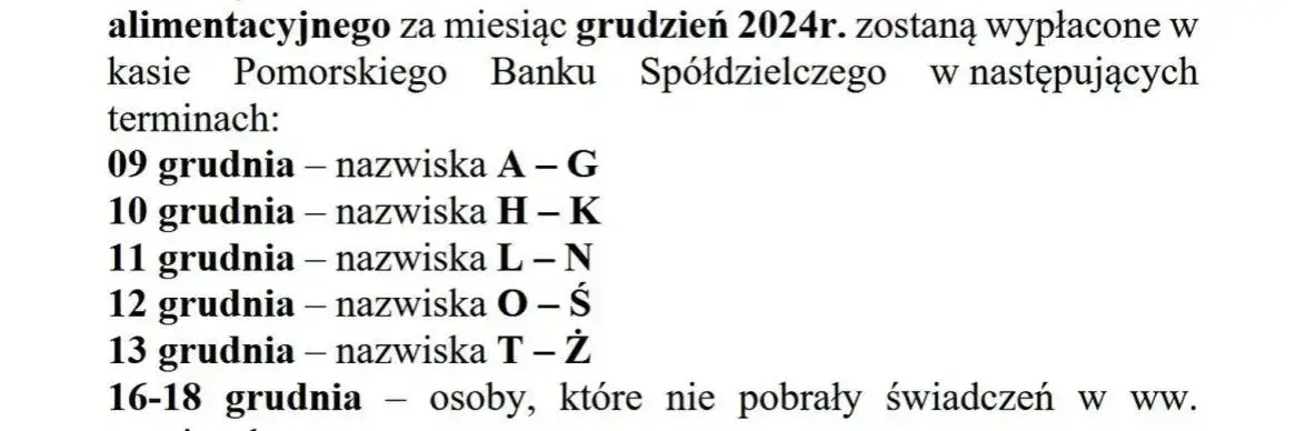 kalendarz terminy fundusz alimentacyjny