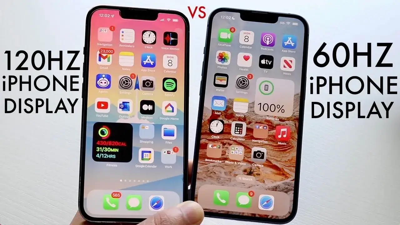 iPhone 13 Pro ekran ProMotion 120 Hz vs 60 Hz por&oacute;wnanie