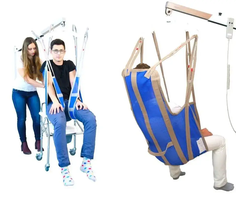 dwie osoby znoszące osobę po schodach