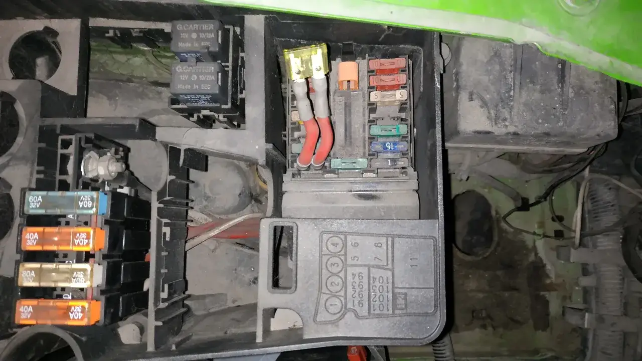 Lokalizacja skrzynki bezpieczników Peugeot Partner komora silnika