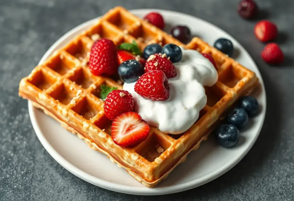 Pyszny gofr z bitą śmietaną i owocami leśnymi, idealny na zdrowe śniadanie. Ten przepis na zdrowe gofry zachwyci każdego!