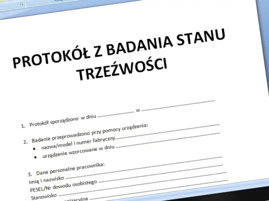 protok&oacute;ł z badania alkomatem wz&oacute;r