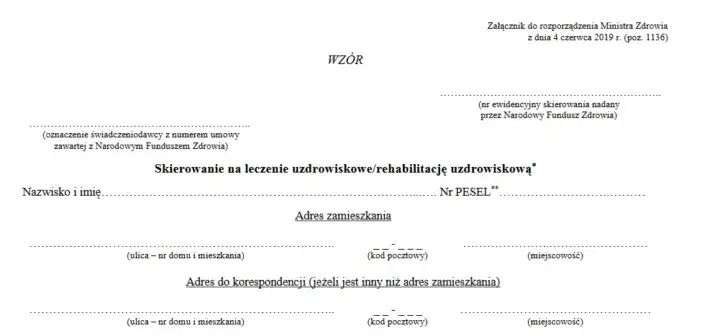 Wniosek skierowanie na rehabilitację uzdrowiskową