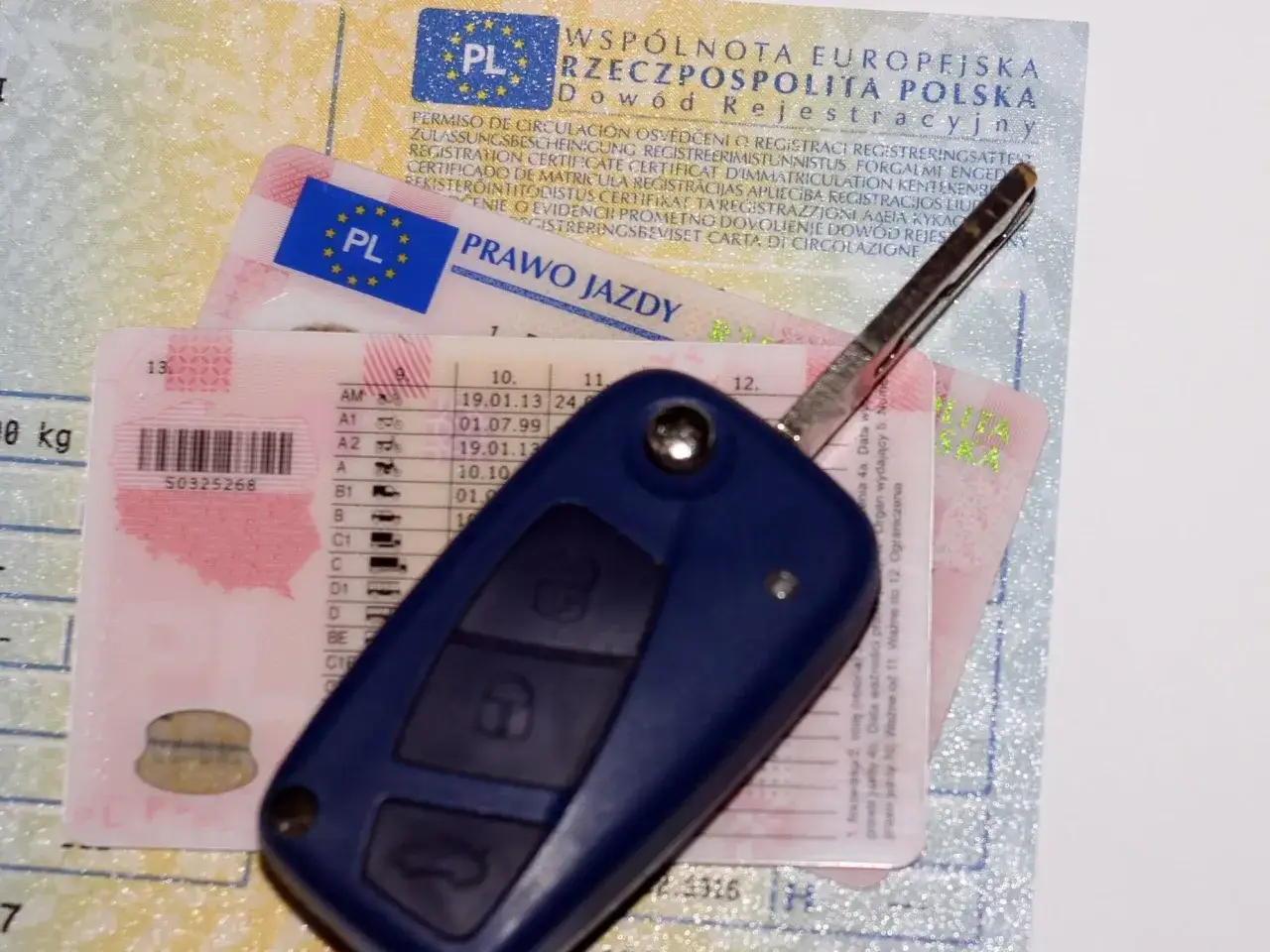 Kluczyk samochodowy i dokumenty: dowód rejestracyjny, prawo jazdy. Pytanie: ile po zdaniu egzaminu można jeździć?