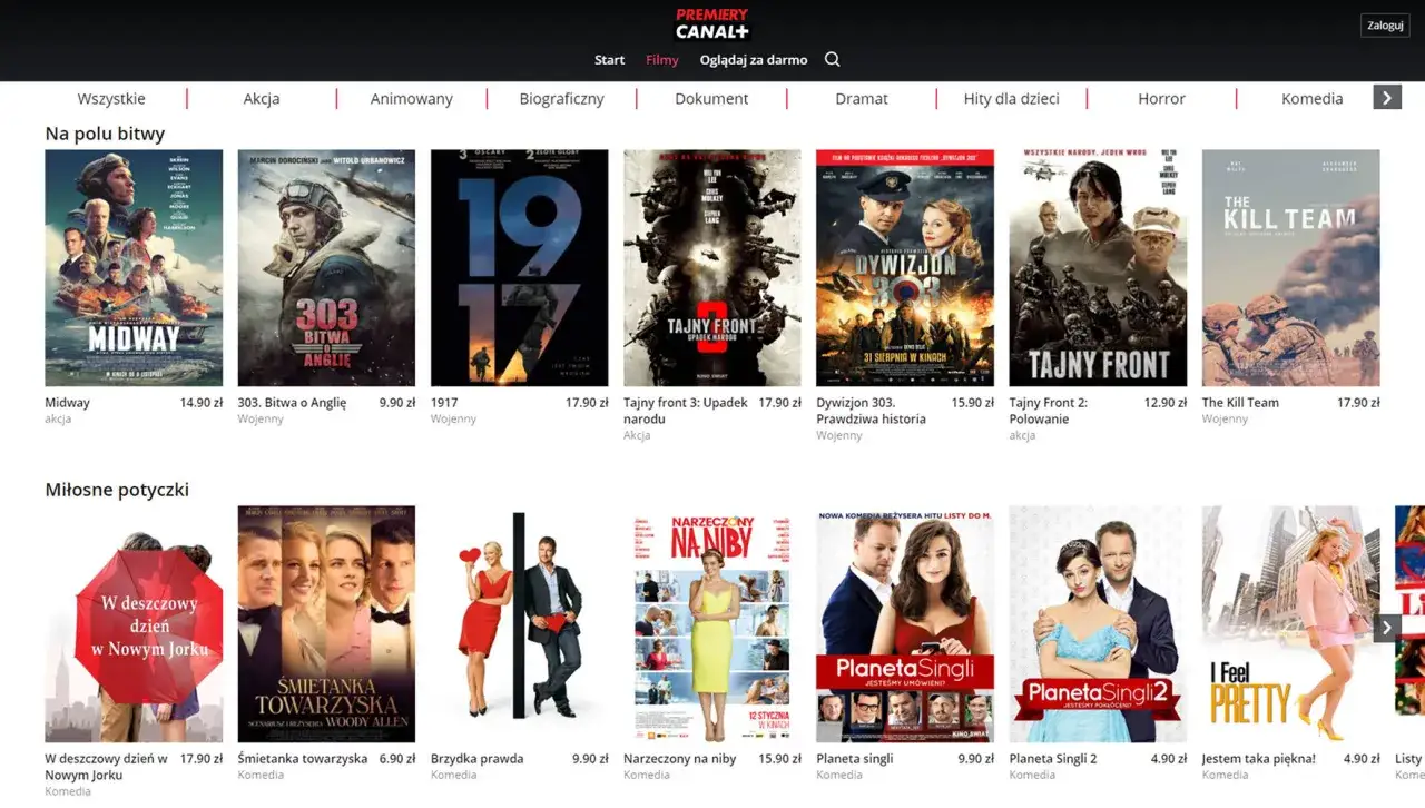 Wybieraj spośr&oacute;d wielu film&oacute;w na Canal Plus Filmy: akcja, komedie, dramaty i inne.