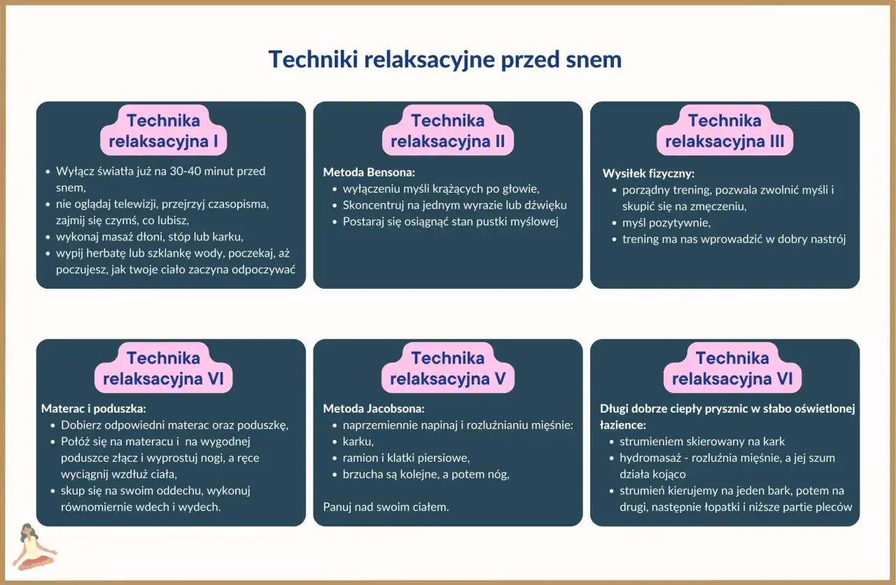 Jak się odstresować przed snem? Poznaj techniki relaksacyjne: wyłącz światła, wycisz myśli, wykonaj masaż, weź ciepły prysznic.