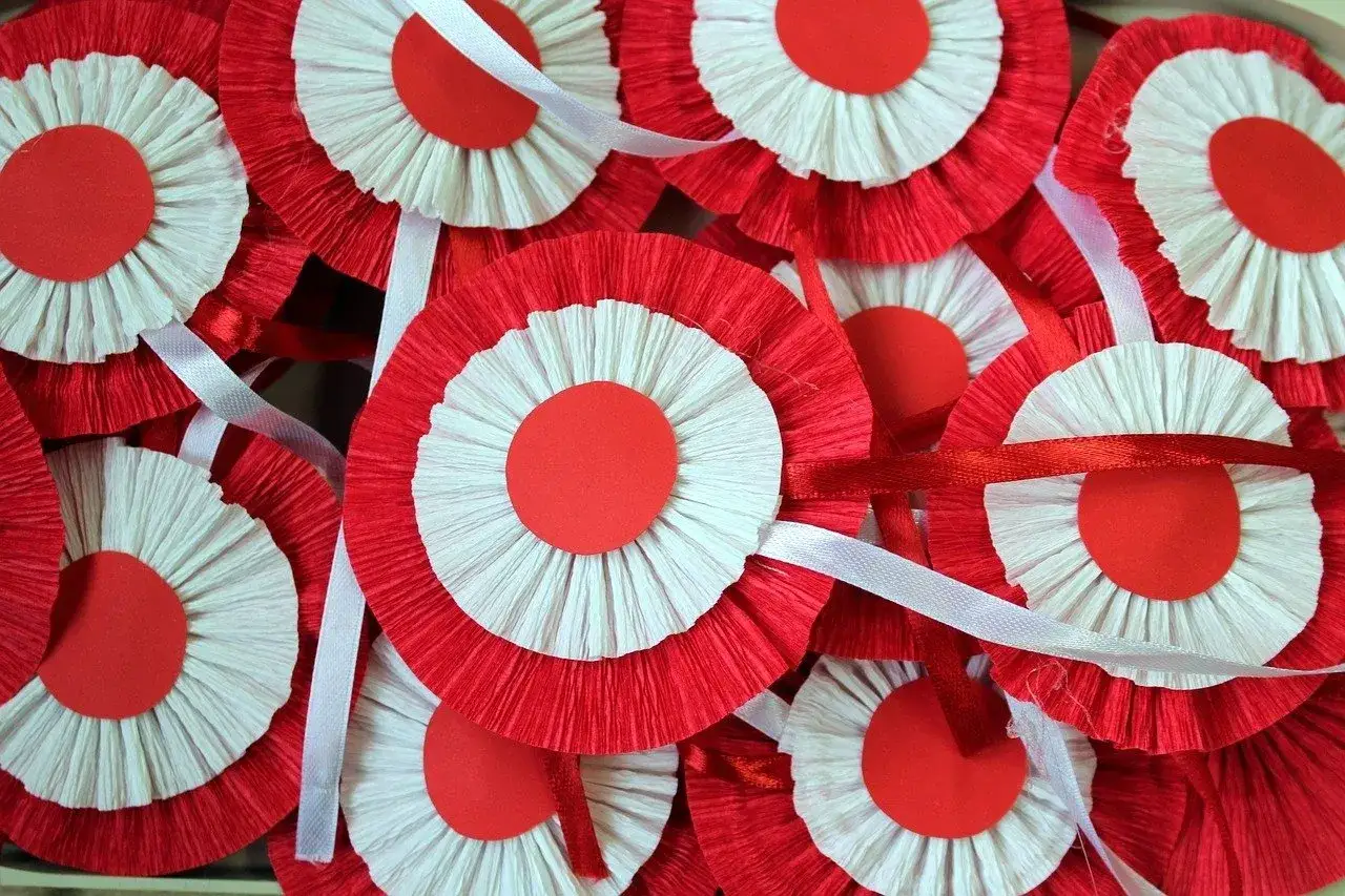 Gotowe kotyliony w biało-czerwonych barwach, idealne na patriotyczne okazje. Proste, jak zrobić kotylion, by uczcić ważne święta.