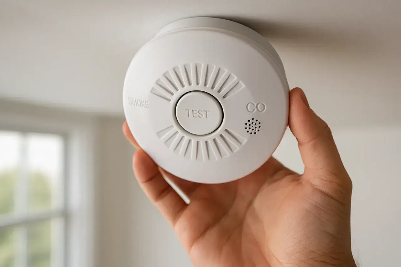 Biały czujnik dymu i tlenku węgla z przyciskiem 