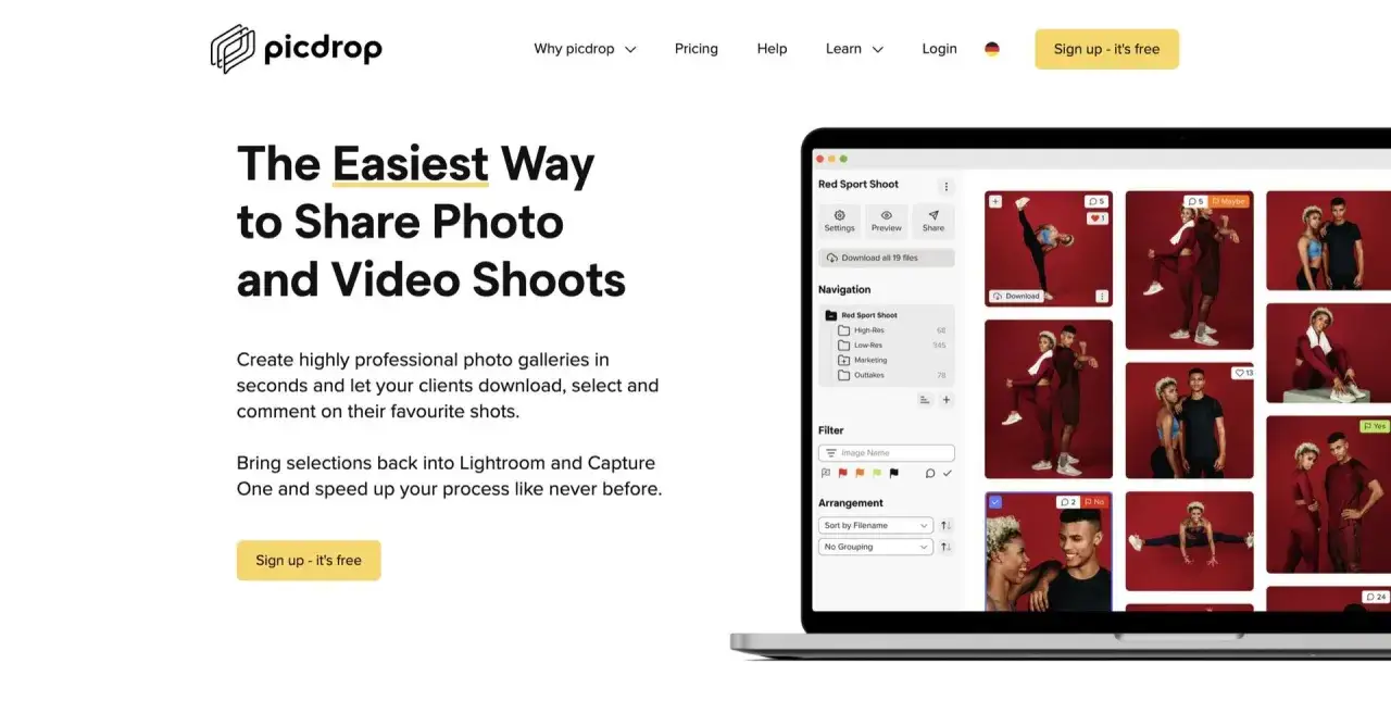 Program do obr&oacute;bki zdjęć na komputerze Picdrop ułatwia udostępnianie sesji zdjęciowych. Klient wybiera ulubione ujęcia.