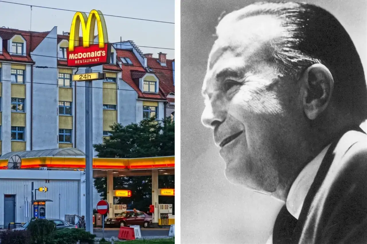 Ray Kroc, który rozwinął McDonald's, i jego restauracja.