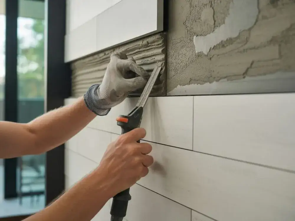 narzędzia i materiały do układania kamienia dekoracyjnego betonowego