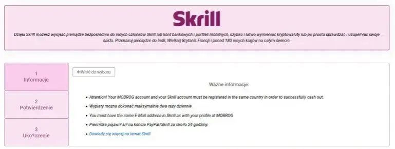 Mobrog wypłata PayPal Skrill