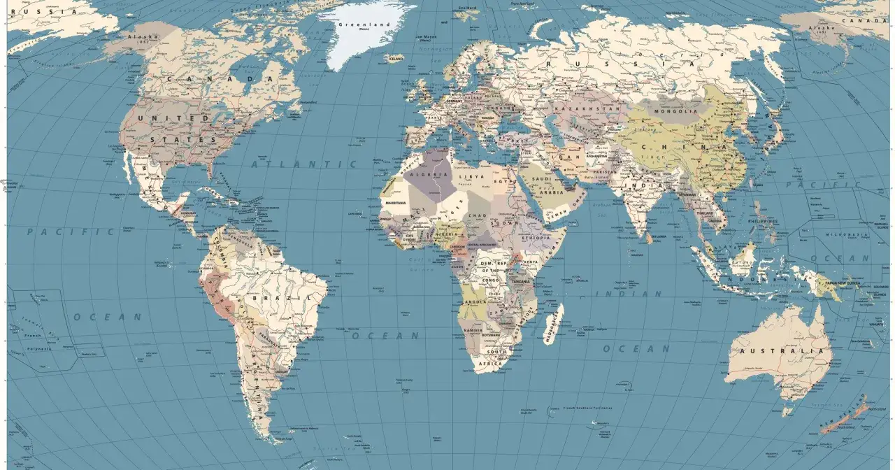 Mapa świata z zaznaczonymi krajami, osoba marząca o podr&oacute;ży