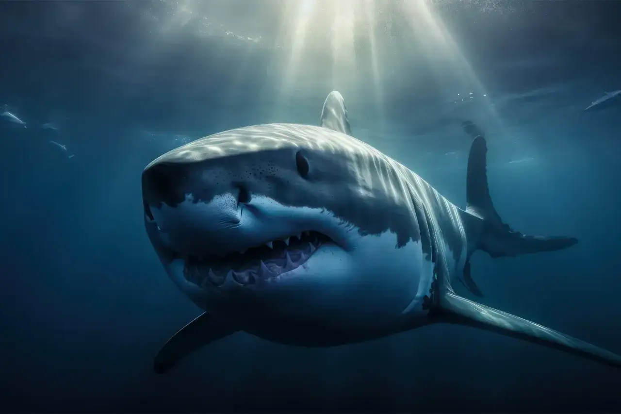 Groźny rekin podpływa pod światło. Czy rekiny w Bałtyku są groźne? Ten drapieżnik budzi respekt.