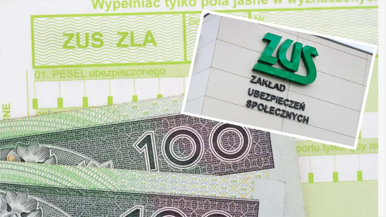 ZUS ZLA, banknoty 100 zł i budynek ZUS. Czy zus kontroluje w weekend?