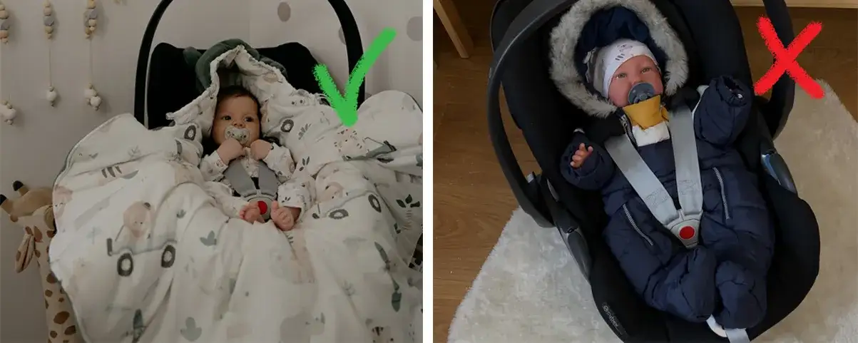 dziecko w foteliku test szczypty kombinezon
