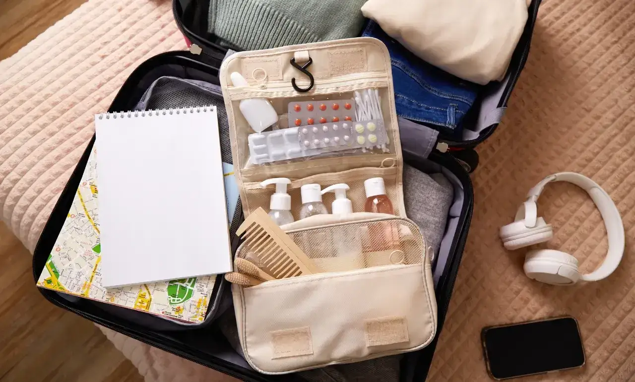 spakowana walizka na wakacje do Tunezji z ubraniami i akcesoriami