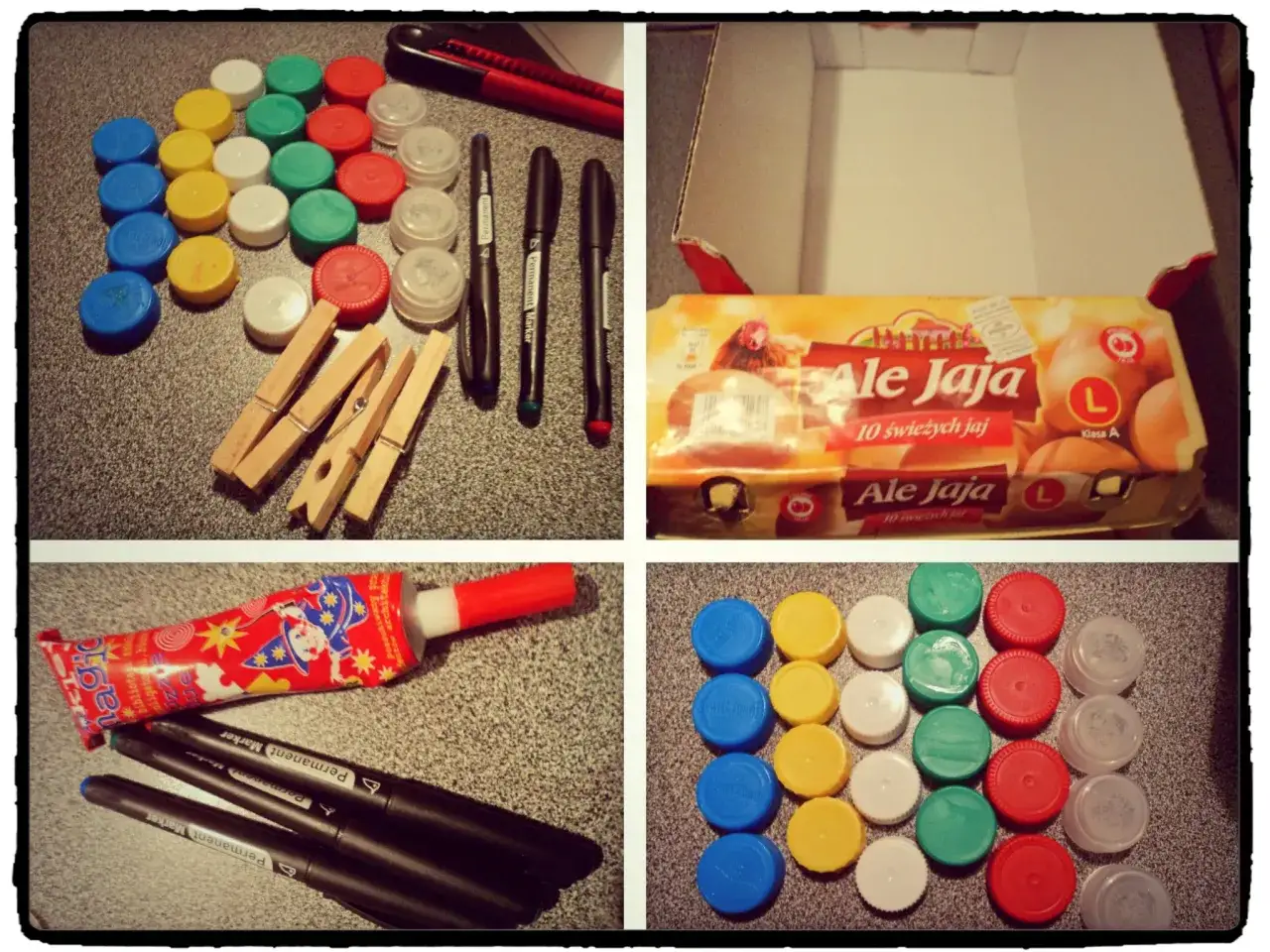 Dziecko szyjące misia z recyklingu