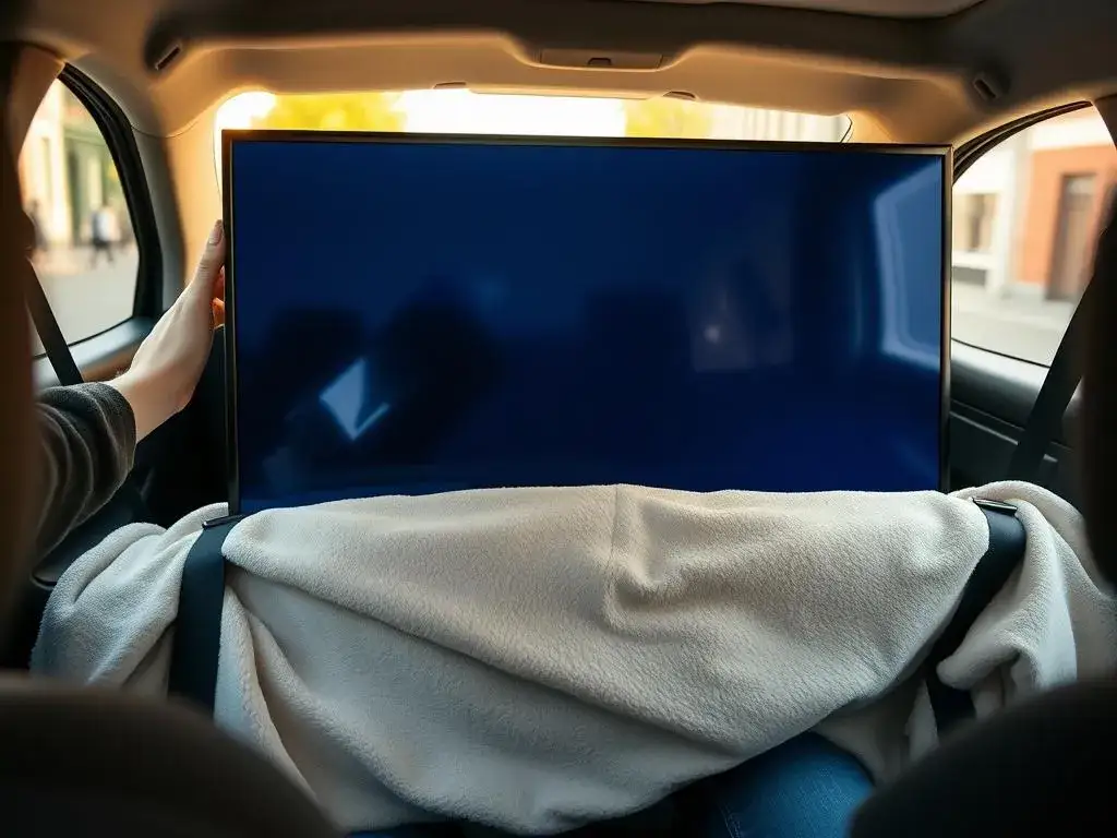 telewizor w samochodzie pionowo zabezpieczony pasami