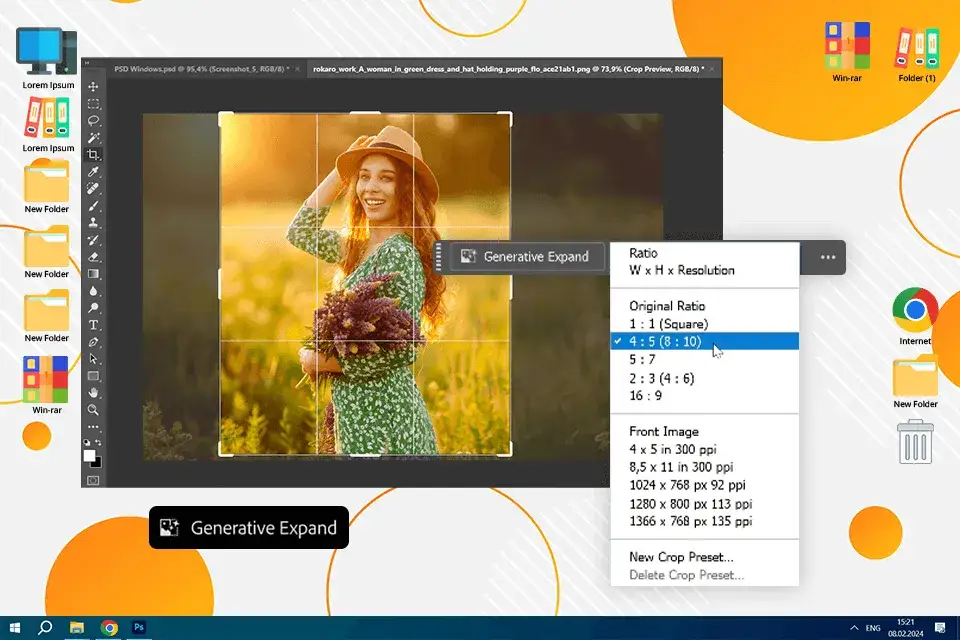 Photoshop Generative Expand rozszerzanie płótna z AI