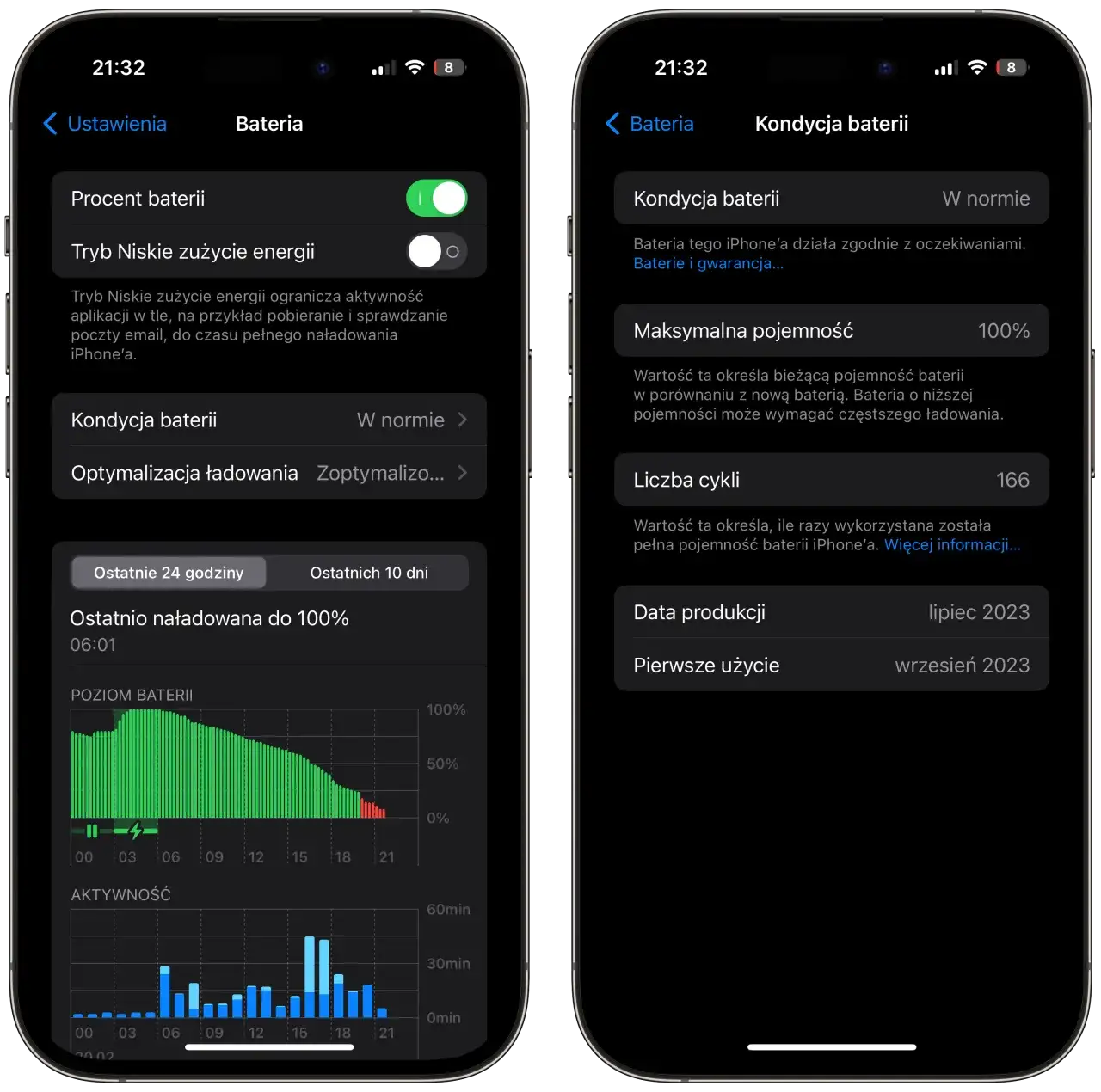 iPhone ustawienia bateria kondycja